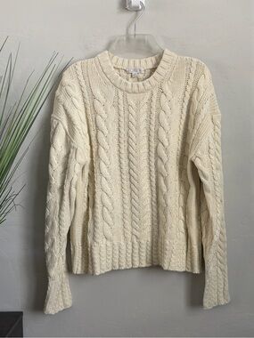 J.Crew NWT Fisherman Sweater 100% Cotton Cable Knit Cream Ivory Medium